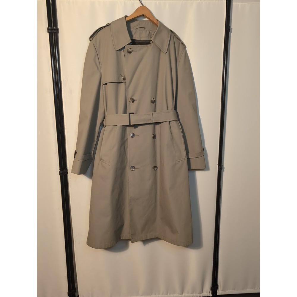 Botany 500 Trench Coat Men's 40 Short Khaki Zip Out Liner Beige Vintage USA Made